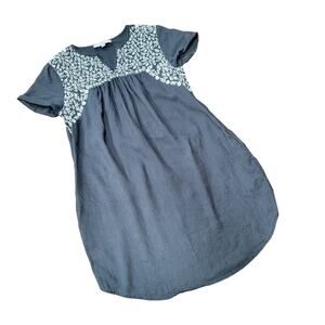 Ann Taylor LOFT Embroidered Split Neck 100% Linen Dress Size Small